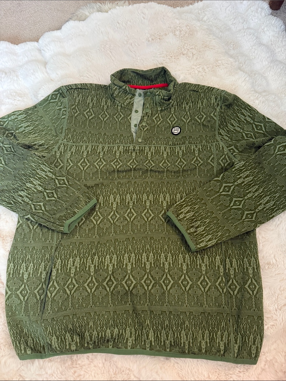 Avalanche Olive Green Patterned Henley Sweater